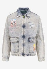 Barrow Washed Denim Printed Jacket Blue S6BWUAJK036190_Light Blue_54417862