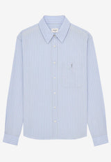 Saint Laurent Cassandre Striped Long-Sleeved Shirt Light Blue 861080Y7J664427_BLEU/GRIS_44132754