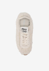 Miu Miu Shearling Lace-Up Sneakers Cream 5E529EF005173_F0018