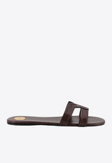 Saint Laurent Mabrouka Logo Leather Slides Brown 86185325V002128_PARIS BROWN_44132588