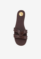 Saint Laurent Mabrouka Logo Leather Slides Brown 86185325V002128_PARIS BROWN_44132588