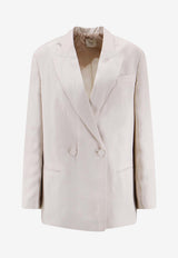 ALYSI Double-Breasted Linen Blend Blazer White 116822P6062GESSO_Gesso_54417935