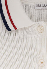 Brunello Cucinelli Ribbed Knit Polo T-shirt White M19756305CZ930_PANAMAMARINACREMISI_54420915