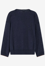 Brunello Cucinelli  All-Over Sequin Crewneck Sweater Navy MDT796410CBP05_ABISSOCACAOPANAMA_54420919
