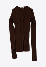 Miu Miu Ribbed V-neck Top Brown MML01BSOOO18BQ_F0324
