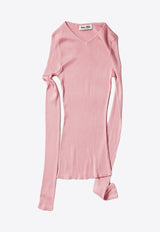 Miu Miu Ribbed V-neck Top Pink MML01BSOOO18BQ_F0638