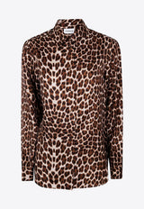 P.A.R.O.S.H Stain Leopard Print Silk Shirt Brown D381239STAIN_808