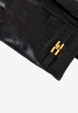 Elisabetta Franchi Croc-Embossed Leather Gloves Black GU05R56E2_110