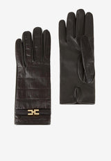 Elisabetta Franchi Croc-Embossed Leather Gloves Brown GU05R56E2_EA3
