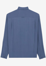 Saint Laurent Silk-Blend Casual Long-Sleeved Shirt Blue 854249Y2N494812_BLEU ACIER_44132696