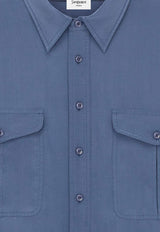 Saint Laurent Silk-Blend Casual Long-Sleeved Shirt Blue 854249Y2N494812_BLEU ACIER_44132696