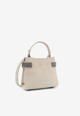 Brunello Cucinelli Small Essence Suede Top Handle Bag  Ivory MBDLD2499C8905_Ivory_54420835