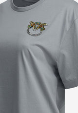PINKO Crystal Embellished Love Birds T-shirt Blue 105526A33FE87_3999bd1f-51f1-4861-999e-1b5b9af967ea