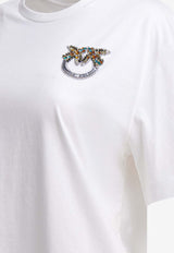 PINKO Crystal Embellished Love Birds T-shirt White 105526A33FZ05_54788437-e84d-422a-a9ef-c43be9297671