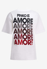 PINKO Rhinestone Amore Lettering T-shirt White 105526A33IZR2_e0947593-8518-4888-94f4-9dc0e664d520