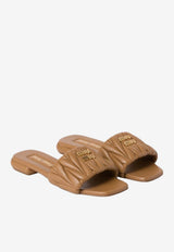 Miu Miu Logo Plaque Matelassé Leather Flat Sandals Caramel 5XX605F01088T_F098L