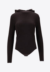 P.A.R.O.S.H Leila Wool Ribbed Bodysuit with Hood Brown D500713LEILA25_086