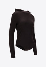 P.A.R.O.S.H Leila Wool Ribbed Bodysuit with Hood Brown D500713LEILA25_086