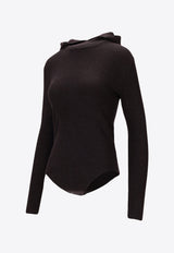 P.A.R.O.S.H Leila Wool Ribbed Bodysuit with Hood Brown D500713LEILA25_086