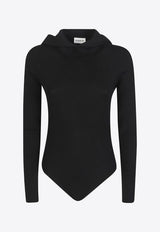 P.A.R.O.S.H Leila Wool Ribbed Bodysuit with Hood Black D500713LEILA25_013
