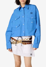 Miu Miu Embroidered Logo Boxy Shirt Blue MK2025SOOO10RG_F0237