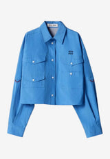 Miu Miu Embroidered Logo Boxy Shirt Blue MK2025SOOO10RG_F0237
