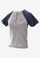 Miu Miu Henley Logo T-shirt Gray MJNA18SOOO1842_F0MZQ