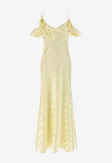 Self-Portrait Cold-Shoulder Satin Stripe Jacquard Maxi Dress Yellow SS26259XAYYELLOW_Yellow_42176900