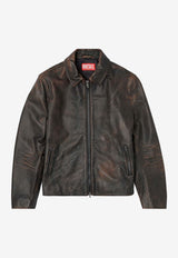 Diesel Logo Embossed Vintage Leather Jacket Brown A204610BKBR9XX_Brown_44131731