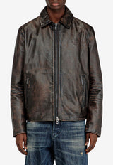 Diesel Logo Embossed Vintage Leather Jacket Brown A204610BKBR9XX_Brown_44131731