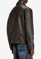 Diesel Logo Embossed Vintage Leather Jacket Brown A204610BKBR9XX_Brown_44131731