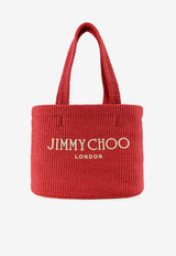 Jimmy Choo Logo Lettering Raffia Tote Bag Red BEACHTOTEEWMJYNRUBYREDLIGHTGOLD_Rubyredlightgold_40005291