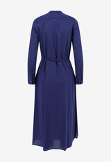 Aspesi Ruffled Yoke Midi Dress Blue 2983L06610092_Blue_54417953