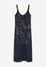 Brunello Cucinelli Embroidered Linen V-neck Dress Navy MDT771A92C4224_ABYSS_40000129