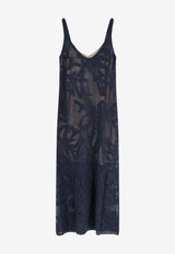 Brunello Cucinelli Embroidered Linen V-neck Dress Navy MDT771A92C4224_ABYSS_40000129
