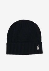 Ralph Lauren Cable Knit Wool Logo Beanie Black 455981442001