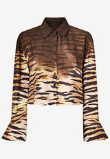 PINKO Cordelia Tiger Print Cropped Shirt Brown 106547A37RZC8_MultiColour_44130517