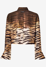 PINKO Cordelia Tiger Print Cropped Shirt Brown 106547A37RZC8_MultiColour_44130517