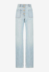 Valentino Chez Logo High-Waist Washed Jeans Blue 8B0DD23LA92FLX_Denim_42176718