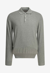 Brunello Cucinelli Long-Sleeved Knit Polo T-shirt Gray M29800135CY162_9bca721f-1670-4b28-976b-d1777c893bf6