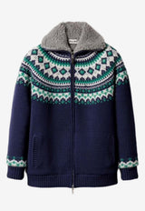 Miu Miu Fairisle Wool Zip-Up Cardigan Navy MMJ154SOOO18SI_F0124