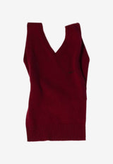 Miu Miu Intarsia Logo Ribbed Knit Vest Burgundy MMV378SOOO19RL_F0399