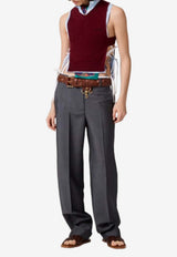 Miu Miu Intarsia Logo Ribbed Knit Vest Burgundy MMV378SOOO19RL_F0399