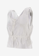 Miu Miu Drawstring Logo Cropped Top White MT2165SOOO163M_F0009