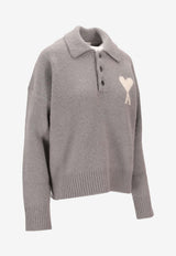 AMI PARIS Ami De Coeur Alpaca Polo Sweater Gray UPL408KN0135_058