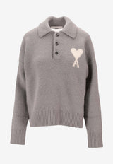 AMI PARIS Ami De Coeur Alpaca Polo Sweater Gray UPL408KN0135_058