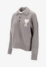 AMI PARIS Ami De Coeur Alpaca Polo Sweater Gray UPL408KN0135_058