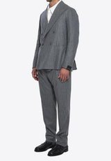 Tagliatore Double-Breasted Wool Suit with Pin Gray A-WARNER-070039-G3040