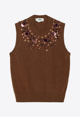 Fendi Crystal Embellished Sweater Vest Brown FZXE01AUZW/R_FENDI-F1T6K