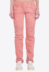 Balmain Woven-Design Straight-Leg Jeans Pink 12394--